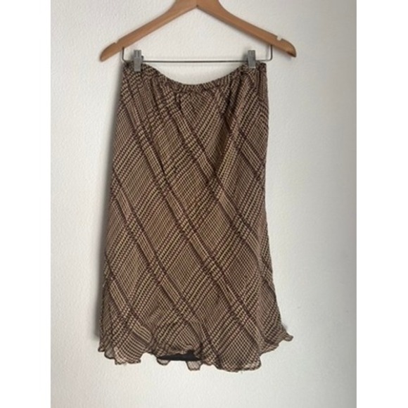Dresses & Skirts - Brown Plaid Midi Skirt Elastic Waist Sheer Lined Lightweight‎